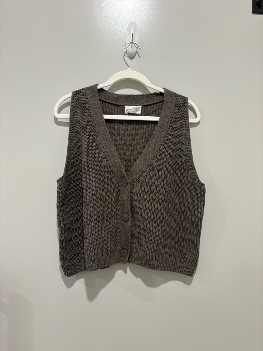 Universal Thread Brown V-Neck Button Front Knit Sweater Vest - Picture 2 of 3